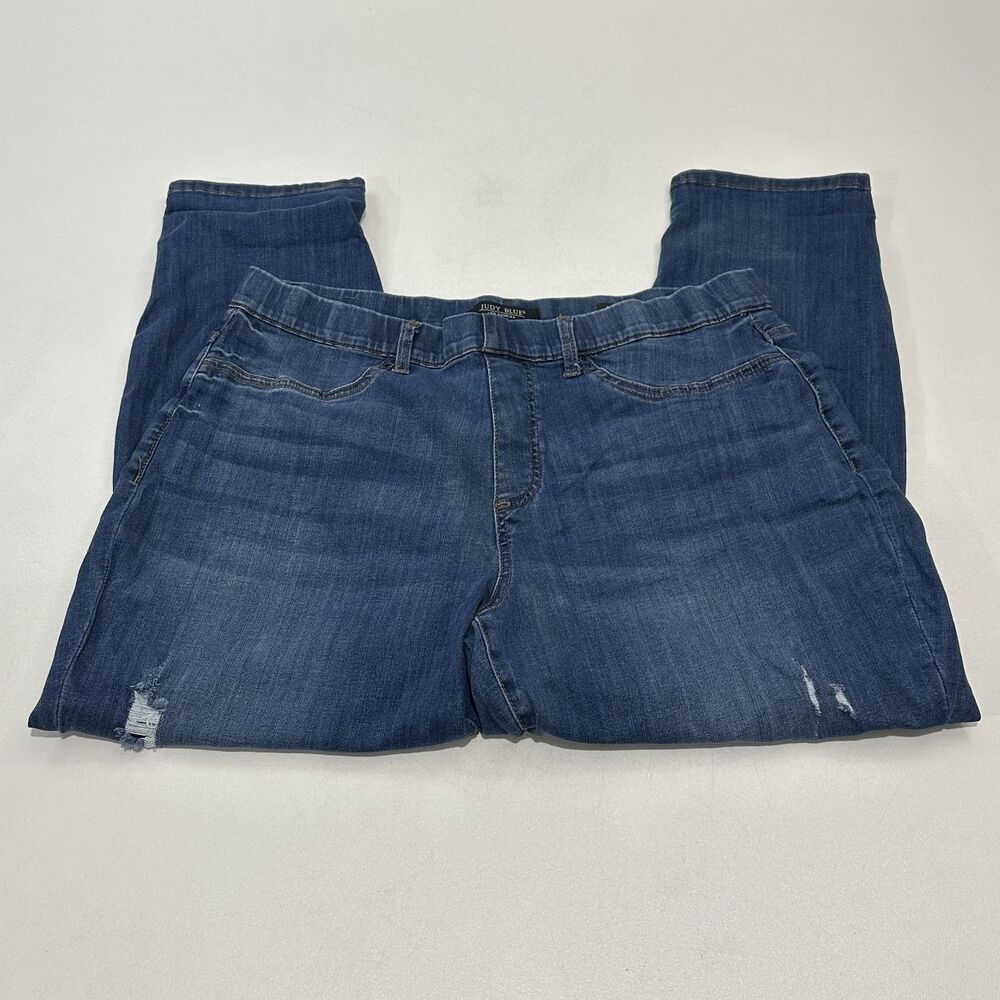 Judy Blue Women's Boyfriend Fit Jeans Dark Blue Distressed Knee‎ Rips, Size 20W